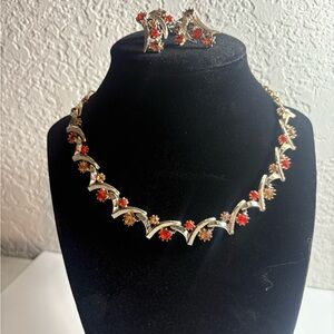 Elegant Red and Gold Necklace and Earring Set
